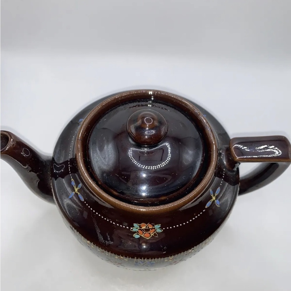 Vintage Tea Pot Made In Japan Handpainted Brown Floral Moorage - Picture 3 of 5